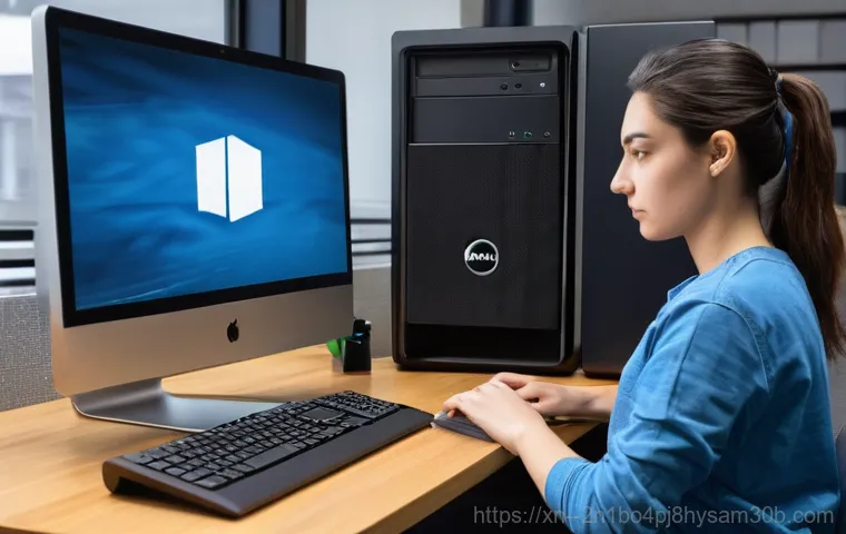 본동 블루스크린 - A person in their late 20s to early 30s, dressed in casual everyday clothes, sits at a desk in a hom...