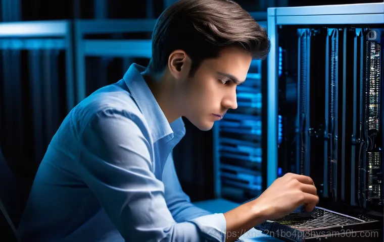 행촌동 STATUS_KERNEL_DATA_CORRUPTION - An abstract, futuristic depiction of corrupted kernel data within a computer system. Glowing blue an...