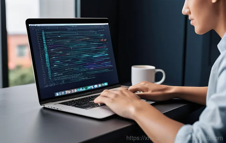 군자동 macosX재설치 포맷  초기화 - A person in comfortable, clean clothes, looking stressed and frustrated while sitting at a minimalis...
