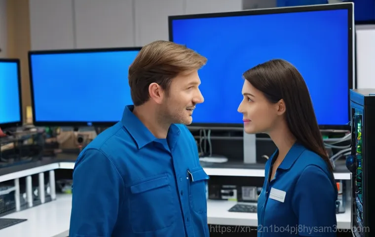 가평읍 블루스크린 - A man in his 30s, wearing glasses and a focused expression, is seated in front of an open laptop tha...