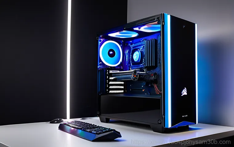 신사동 파워조립 및 교체수리 - Inside a brightly lit computer repair shop in Sinsa-dong, a meticulous technician, wearing a clean w...