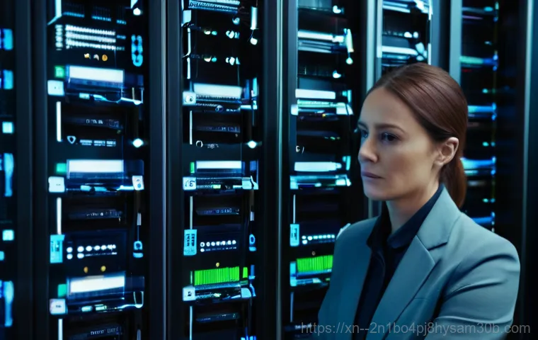 청진동 서버출장방문수리점 - A high-angle, cinematic shot of a modern, sleek server room in the heart of a bustling city business...