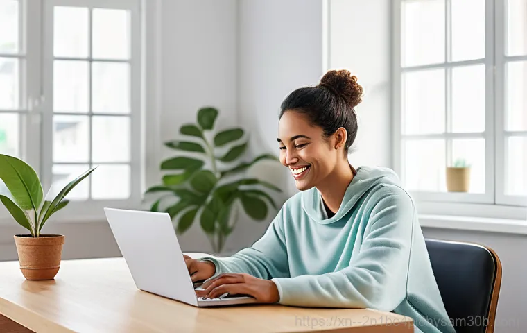 사근동 노트북 laptop 출장방문수리점 - Inside a brightly lit, modern home office, a skilled female laptop repair technician, dressed in a p... 사근동 노트북 laptop 출장방문수리점 - Inside a brightly lit, modern home office, a skilled female laptop repair technician, dressed in a p...