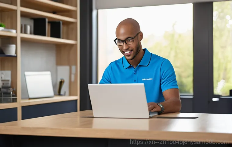 가평군 프리도스 윈도우설치 - **Prompt 2:** An adult, with a visibly stressed expression, sits in a home office setting in front o...