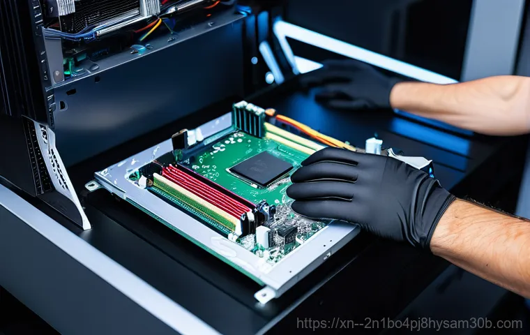 관수동 메인보드조립 및 교체수리 - A close-up shot of a desktop computer's internal components, specifically highlighting a motherboard...