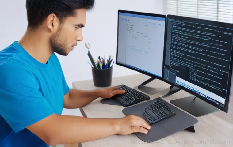 방배동 STATUS_KERNEL_THREAD_INTERRUPTED - **Image Prompt 2: Hands-On Hardware Troubleshooting**
    A detailed, slightly overhead shot inside ...