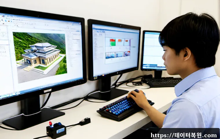 필동 STATUS_INVALID_CALLER - Photorealistic IT support workstation in a compact Pildong office near a quiet hillside neighborhood...