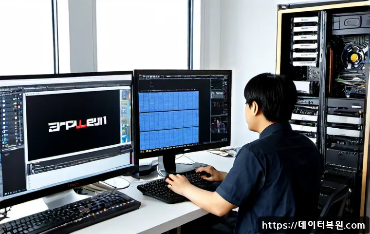 수하동 컴퓨터업그레이드 - Photorealistic computer upgrade service workstation in a compact central Seoul office near a quiet h...