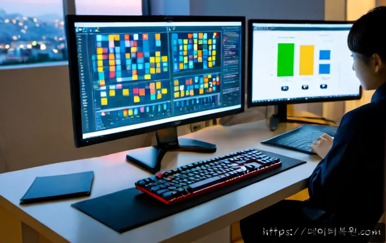 구산동 DRIVER_CAUGHT_MODIFYING_FREED_POOL - Photorealistic cybersecurity workstation in a compact Gusan-dong office, engineer reviewing a memory...