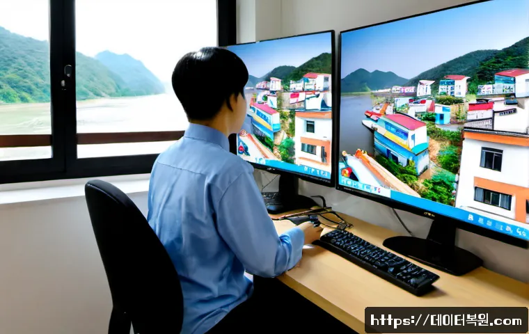 청암동 프리도스 윈도우설치 - Photorealistic remote-support workstation in a compact Cheongam-dong apartment, technician installin...