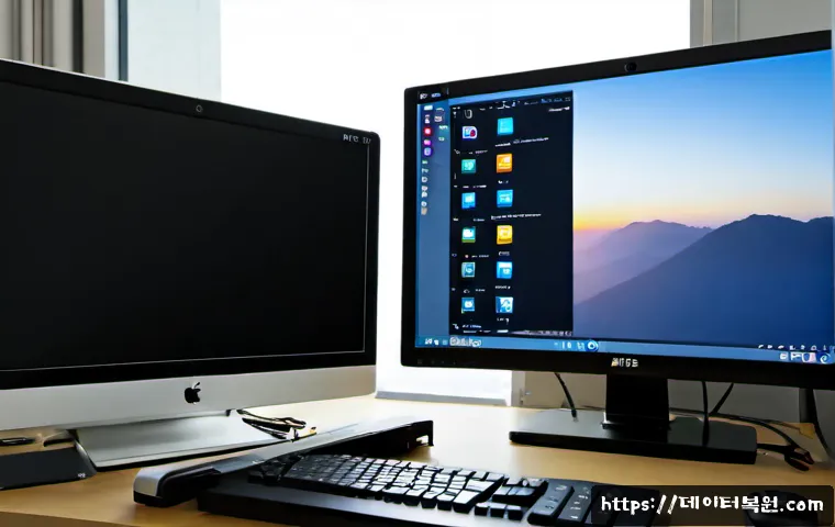 충신동 macosX재설치 포맷  초기화 - Photorealistic remote-support workstation in a compact Chungsin-dong apartment office, silver all-in...
