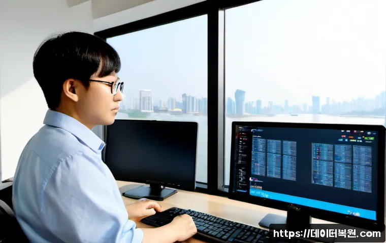 이촌동 SESSION3_INITIALIZATION_FAILED - Photorealistic IT support workstation in a modern Yongsan riverside apartment, dual monitors showing...