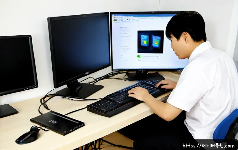 식사동 pc복구중 - Photorealistic PC recovery workstation in a quiet apartment office in Siksadong, technician restorin...
