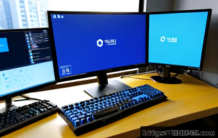 중랑구 THREAD_STUCK_IN_DEVICE_DRIVER - Photorealistic IT support workstation in Jungnang-gu, Seoul, a desktop PC with its side panel open b...