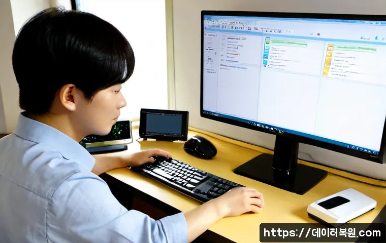 갈현동 STATUS_INSUFFICIENT_RESOURCES - Photorealistic IT support workstation in a compact Galhyeon-dong apartment office, dual monitors sho...