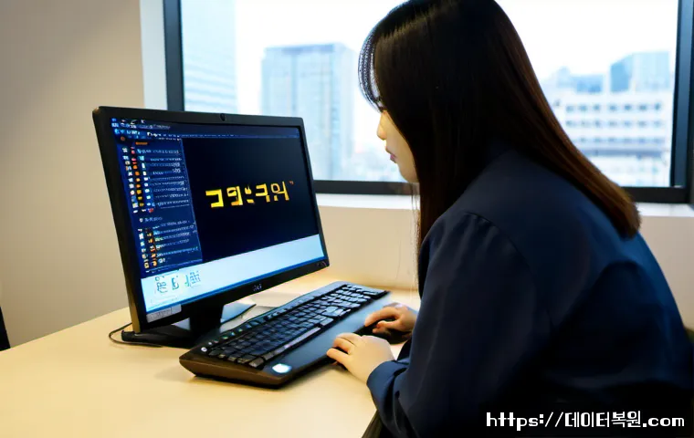 순화동 STATUS_KERNEL_MODULE_FAILURE - Photorealistic IT workstation in a compact Sunhwa-dong office, software engineer studying a dark lap...