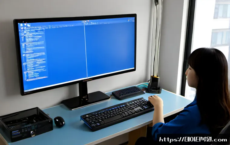 고덕동 UNEXPECTED_KERNEL_MODE_TRAP - Photorealistic IT support workstation in a modern Godeok-dong apartment home office, dual monitors s...
