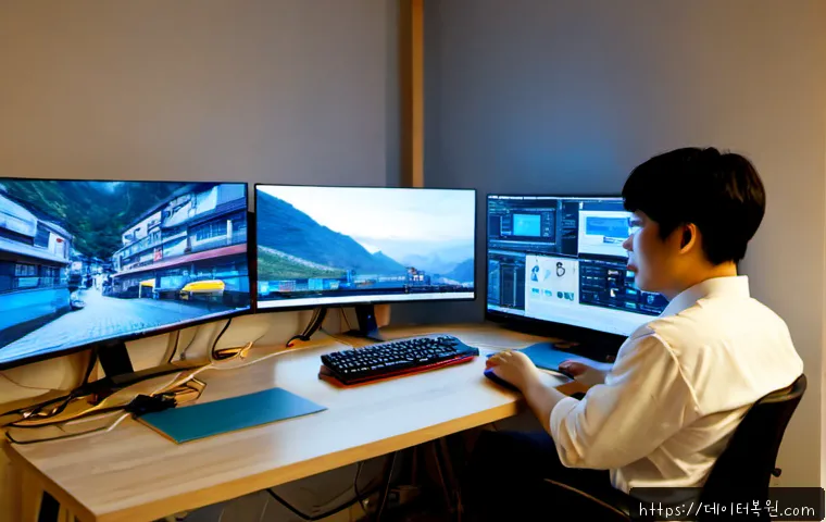 청룡동 본체 꺼졌다 켜졌다 할때 - Photorealistic remote-support scene in a compact apartment workspace in Cheongnyong-dong, desktop to...