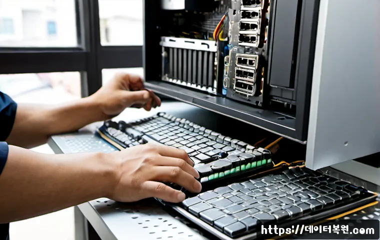 마포구 아이맥 판매 및 수리 - Photorealistic premium all-in-one desktop repair workstation in Mapo, Seoul, technician carefully re...
