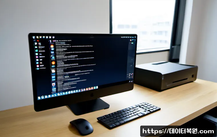 서림동 해킨토시 재설치 포맷  초기화 - Photorealistic remote-support workstation in a compact Seorim-dong apartment office, sleek all-in-on...