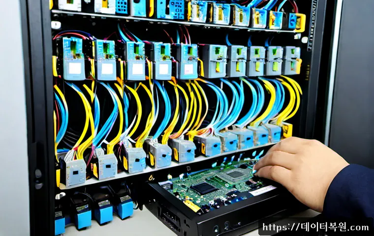 화곡동 서버출장방문수리점 - Photorealistic server repair visit inside a compact Hwagok-dong office, technician replacing a rack ...