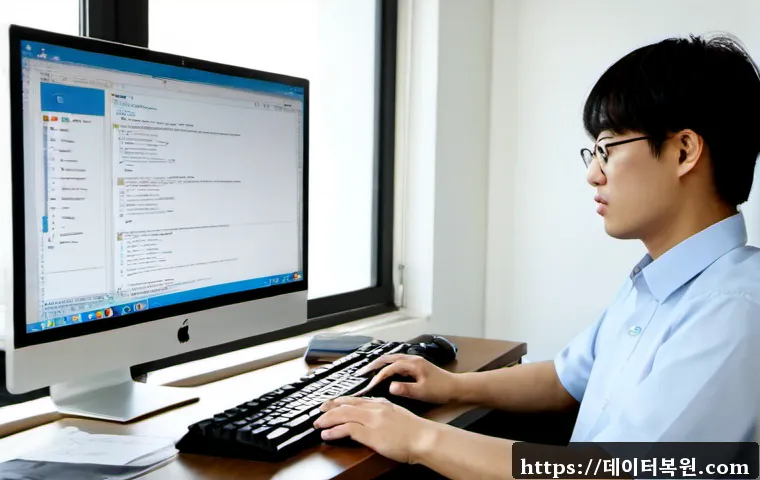 방화동 STATUS_INVALID_PAGE - Photorealistic IT support workstation in a quiet Banghwa-dong apartment office, dual monitors showin...
