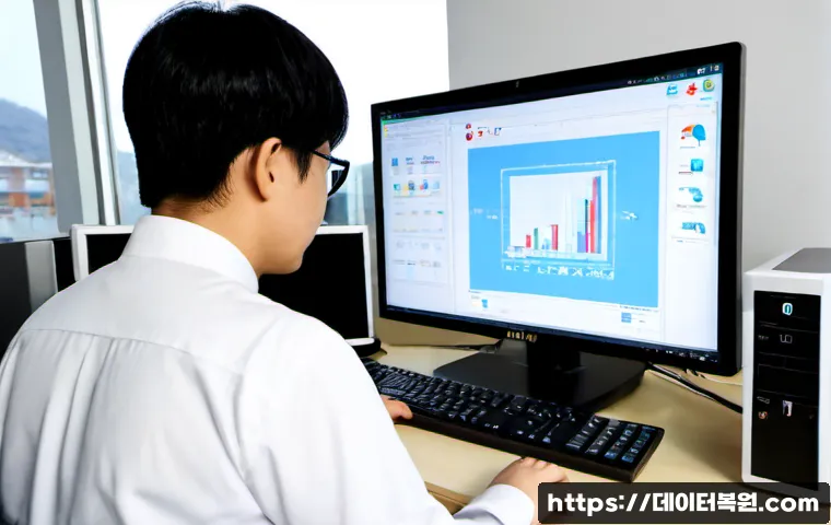 용답동 BUGCODE_USB_DRIVER - Photorealistic IT support workstation in a compact Seoul-style office, desktop tower connected to mu...