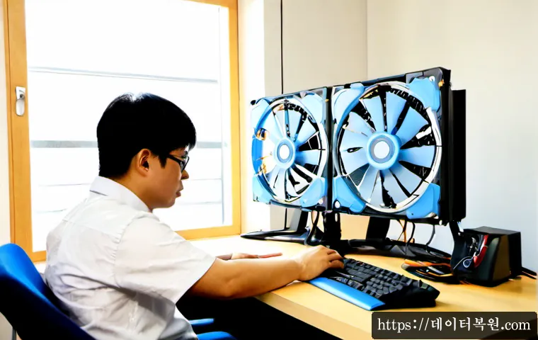원흥동 HARDWARE_FAILURE - Photorealistic IT support workstation in a modern Wonheung-dong apartment office, technician diagnos...