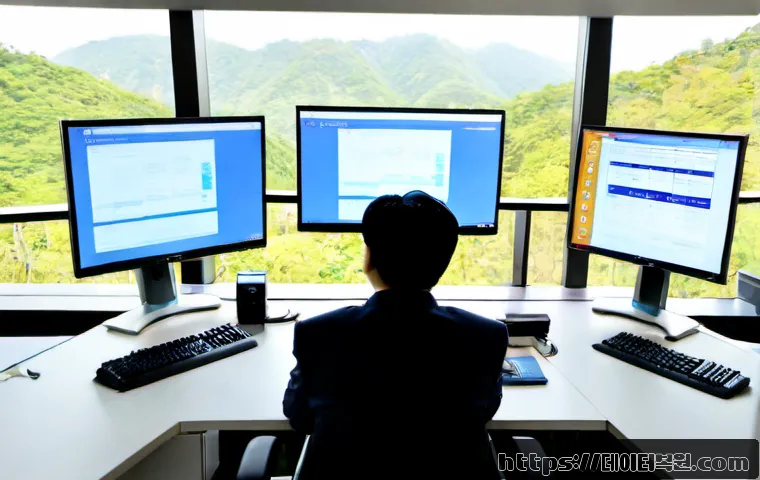 남종면 HAL_INITIALIZATION_FAILED - Photorealistic remote IT support workstation in a quiet Namjong-myeon office, dual monitors showing ...