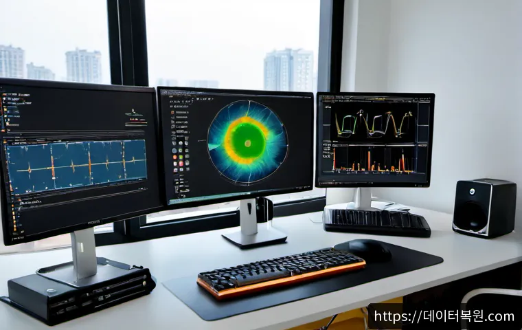 군자동 STATUS_FLOAT_INVALID_OPERATION - Photorealistic software engineer workstation in a compact university-neighborhood office, dual monit...