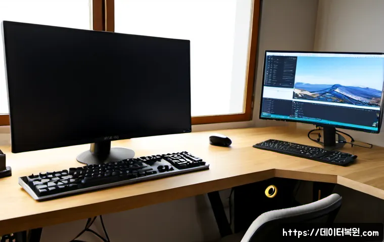 망원동 STATUS_INSTRUCTION_FAILED - Photorealistic remote-support workstation in a compact Mangwon neighborhood studio, dual monitors sh...