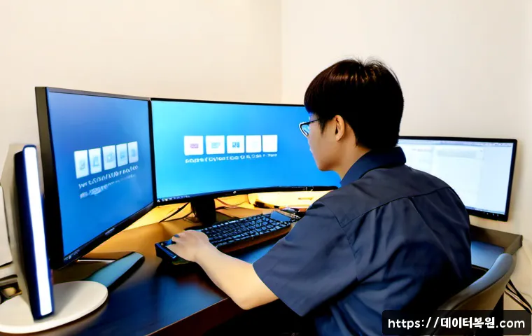중대동 부트캠프설치 - Photorealistic IT support workstation in a quiet residential district near Jundae-dong, technician c...