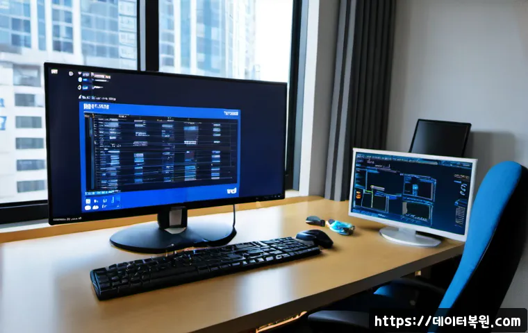 마두동 pc에 문제가 발생하여 다시 시작해야 합니다 - Photorealistic IT support scene in a compact Madu-dong apartment office, desktop monitor showing a s...