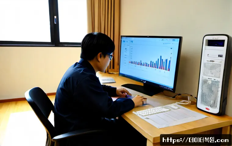 화전동 STATUS_DEVICE_OFFLINE - Photorealistic IT support workstation in a quiet Hwaju-dong apartment office, desktop monitor showin...