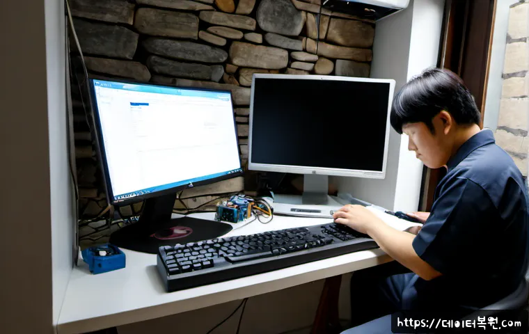 적선동 아이맥 판매 및 수리 - Photorealistic premium computer repair studio in Jeokseon-dong, Seoul, technician carefully servicin...