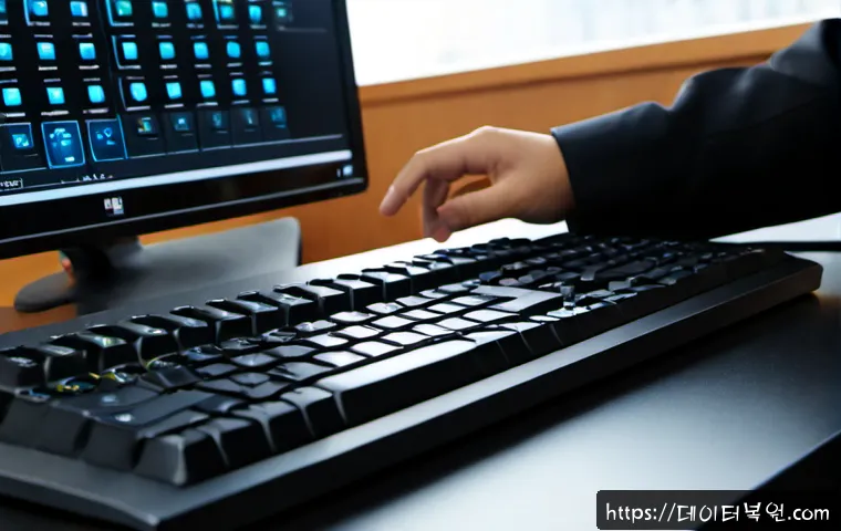 직동 press  f4  key - Photorealistic remote-support workstation, close-up of a hand pressing the fourth key in the functio...