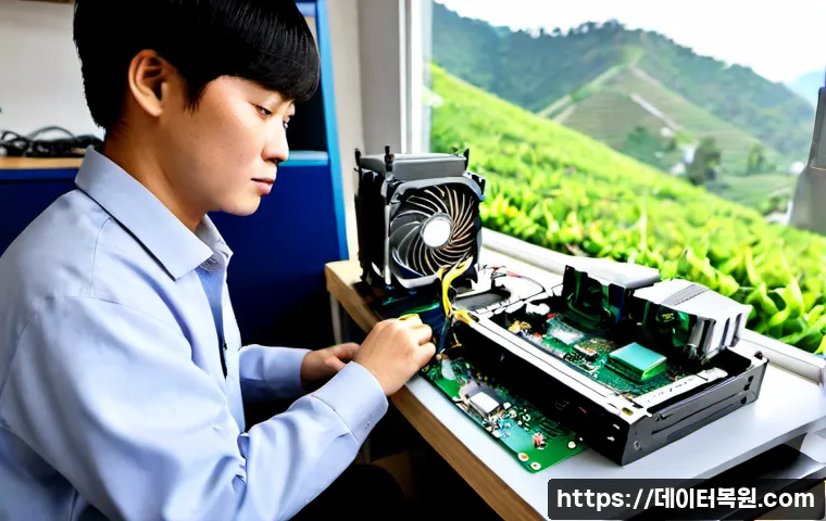행촌동 메모리조립 및 교체수리 - Photorealistic desktop computer repair bench in a compact Haengchon-dong electronics workshop, techn...