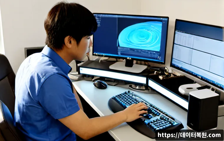 서초동 STATUS_KERNEL_MODULE_FAILURE - Photorealistic high-end CAD workstation in a quiet Seocho-dong design office, ultrawide monitor show...