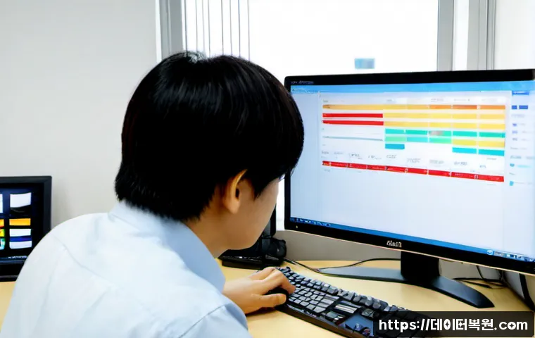 철산동 STATUS_INVALID_THREAD - Photorealistic IT support workstation in a compact Cheolsan-dong apartment office, dual monitors sho...
