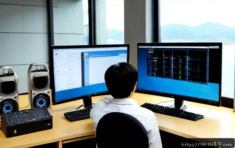 양화동 STATUS_KERNEL_NETWORK_ERROR - Photorealistic IT support workstation in a compact Yanghwa-dong riverside design studio, dual monito...