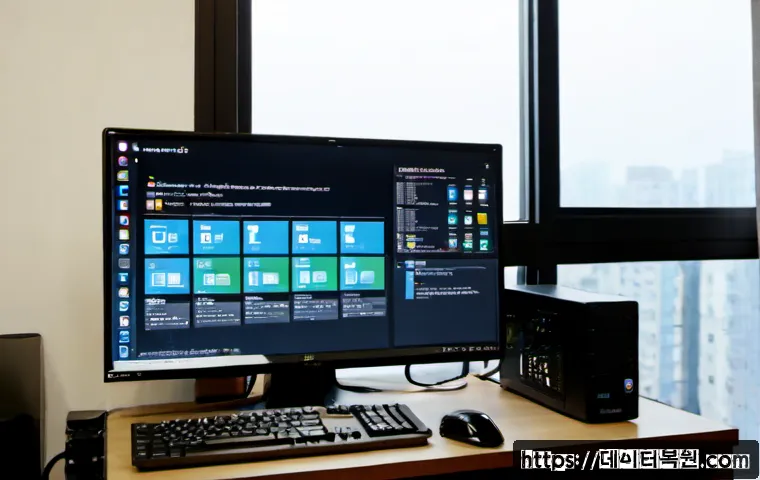 능곡동 부팅불가 - Photorealistic PC repair workstation in a compact Neunggok-dong apartment office, desktop tower open...