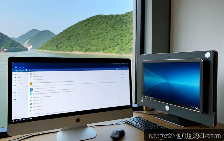 동빙고동 SESSION5_INITIALIZATION_FAILED - Photorealistic IT support workstation in a modern Dongbinggo-dong apartment office, dual monitors sh...