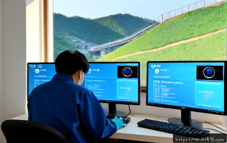 봉원동 STATUS_KERNEL_SECURITY_CHECK - Photorealistic IT support workstation in a quiet Bongwon-dong hillside apartment, dual monitors show...