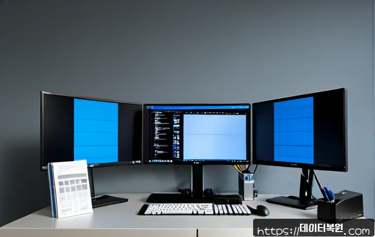 견지동 DRIVER_POWER_STATE_FAILURE - Photorealistic compact desktop workstation in a Gyeonji-dong print and design studio, dual monitors ...
