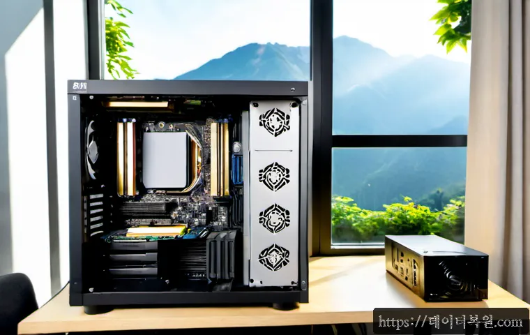 삼각산동 컴퓨터업그레이드 - Photorealistic computer upgrade service bench in a compact apartment workspace near Samgaksan, techn...