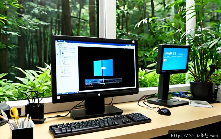 산림동 부팅안됨 - Photorealistic computer repair workstation in a compact forest-district office, desktop tower opened...