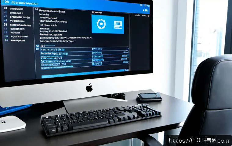 구로구 INACCESSIBLE_BOOT_DEVICE - Photorealistic IT support workstation in a modern Guro industrial office, desktop monitor showing a ...
