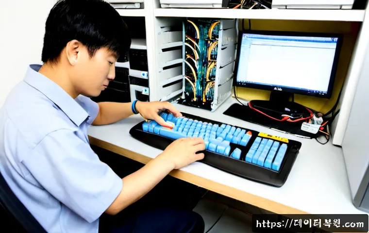 청진동 메모리조립 및 교체수리 - Photorealistic desktop computer repair bench in a compact Cheongjin-dong service workshop, technicia...