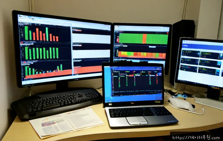 불광동 STATUS_DATATYPE_MISALIGNMENT - Photorealistic remote-support workstation in a quiet Bulgwang-dong apartment office, dual monitors s...
