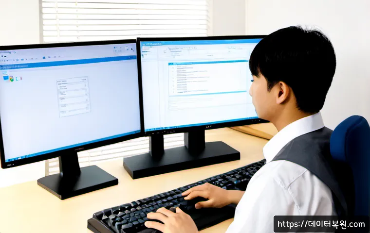 서원동 STATUS_STACK_UNDERFLOW - Photorealistic remote IT support workstation in a compact Seowon-dong apartment office, dual monitor...